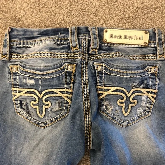 Rock Revival Women’s Slim Jeans in Blue with Distressed Details - Picture 4 of 5